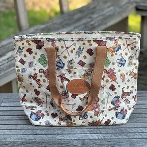 Disney Store Pooh's 100 Acre Wood Garden Large Canvas Tote Bag Leather Straps